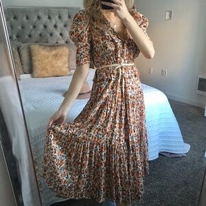 Ulla Johnson Floral Dress Orange and Blue